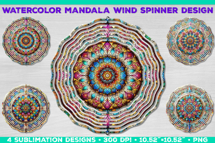 Watercolor Whimsical Mandala Wind Spinner Sublimation Design