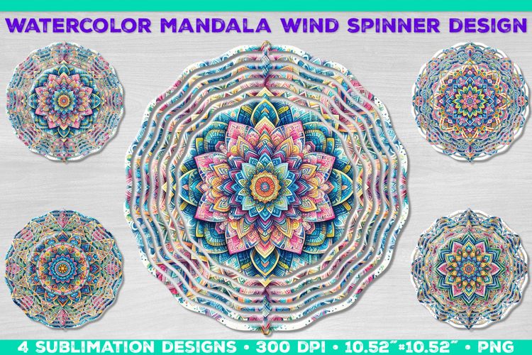 Watercolor Whimsical Mandala Wind Spinner Sublimation Design