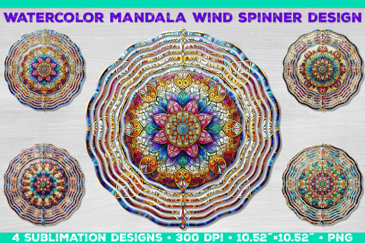 Watercolor Whimsical Mandala Wind Spinner Sublimation Design