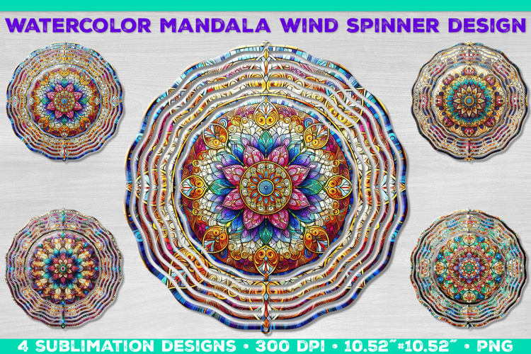 Watercolor Whimsical Mandala Wind Spinner Sublimation Design