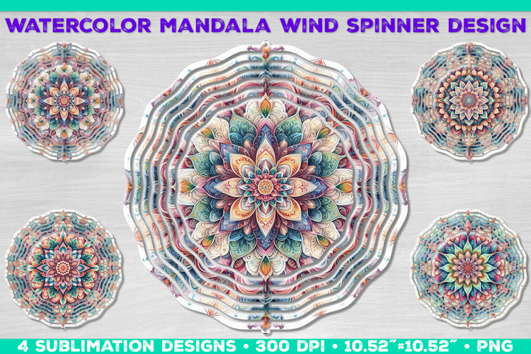 Watercolor Whimsical Mandala Wind Spinner Sublimation Design