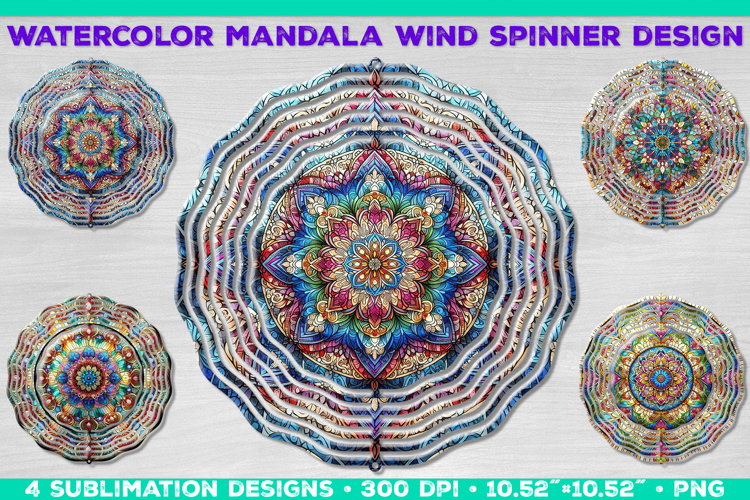 Watercolor Whimsical Mandala Wind Spinner Sublimation Design