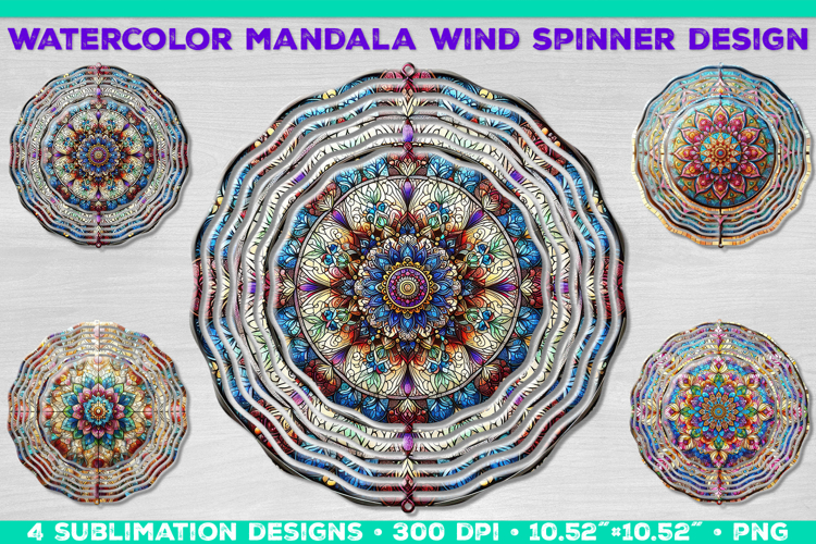 Watercolor Whimsical Mandala Wind Spinner Sublimation Design