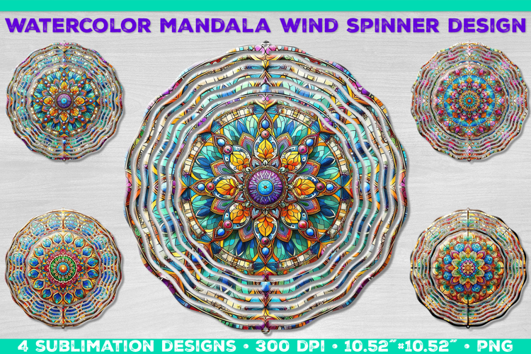 Watercolor Whimsical Mandala Wind Spinner Sublimation Design