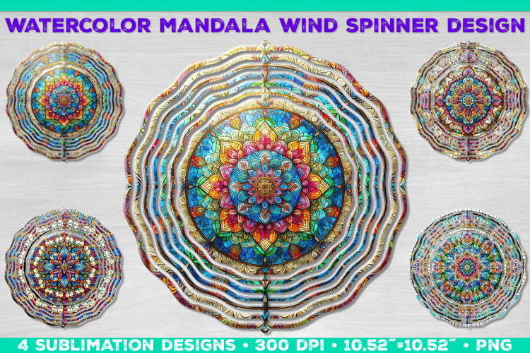 Watercolor Whimsical Mandala Wind Spinner Sublimation Design