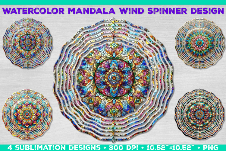 Watercolor Whimsical Mandala Wind Spinner Sublimation Design