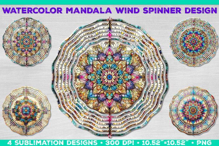 Watercolor Whimsical Mandala Wind Spinner Sublimation Design
