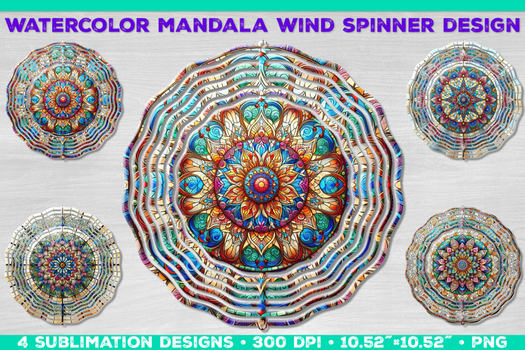 Watercolor Whimsical Mandala Wind Spinner Sublimation Design