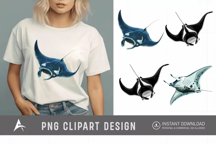 Watercolor Manta Ray Swimming Clipart