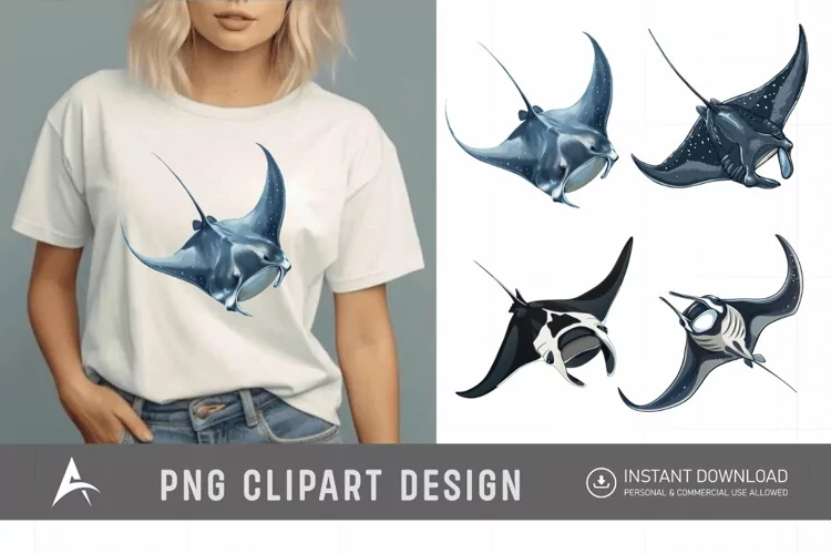 Watercolor Manta Ray Swimming Clipart