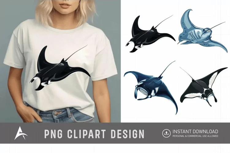 Watercolor Manta Ray Swimming Clipart