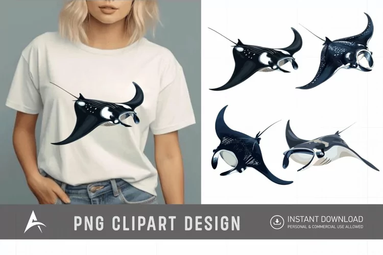 Watercolor Manta Ray Swimming Clipart
