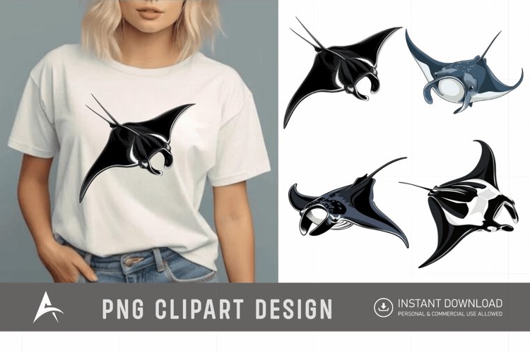 Watercolor Manta Ray Swimming Clipart example image 1