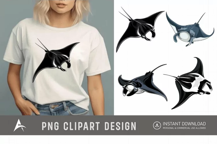 Watercolor Manta Ray Swimming Clipart