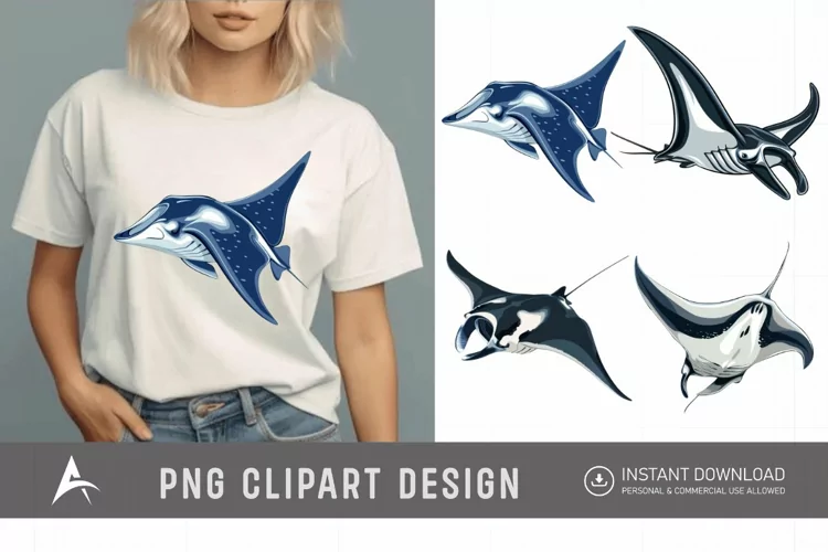 Watercolor Manta Ray Swimming Clipart