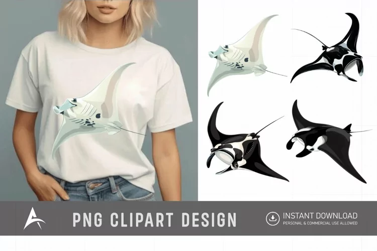 Watercolor Manta Ray Swimming Clipart