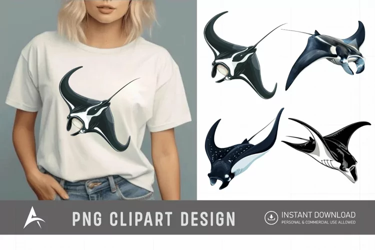 Watercolor Manta Ray Swimming Clipart