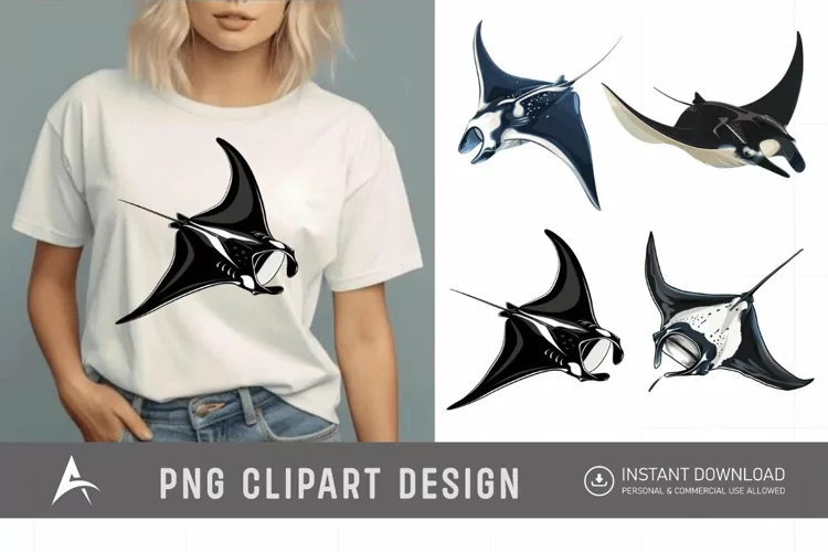 Watercolor Manta Ray Swimming Clipart