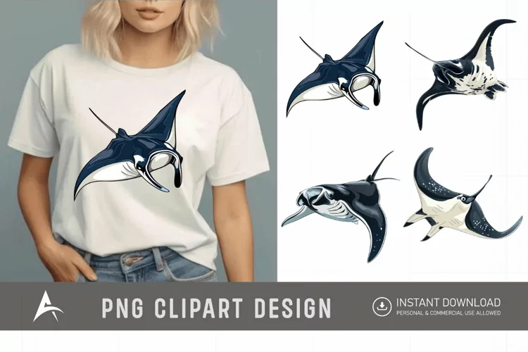 Watercolor Manta Ray Swimming Clipart