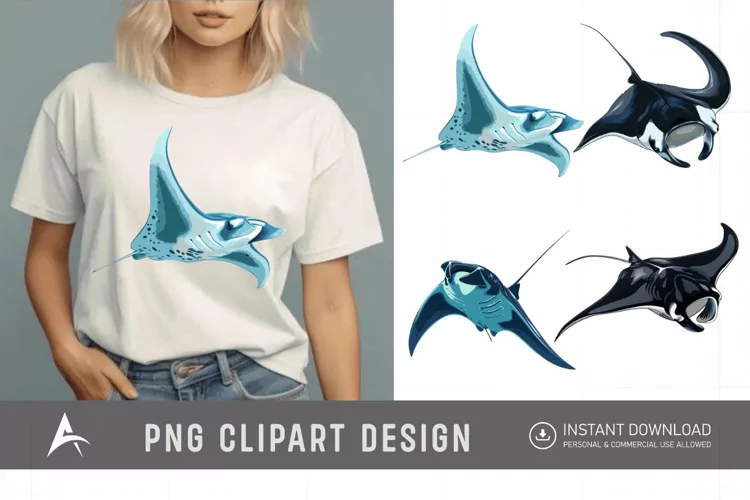 Watercolor Manta Ray Swimming Clipart