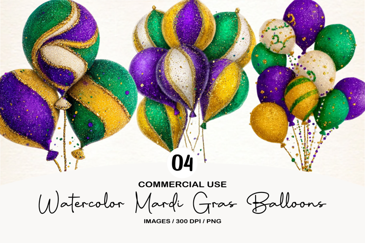 Watercolor Mardi Gras Balloons Clipart
