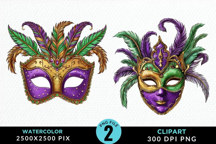 Watercolor Mardi Gras Exquisite Clipart