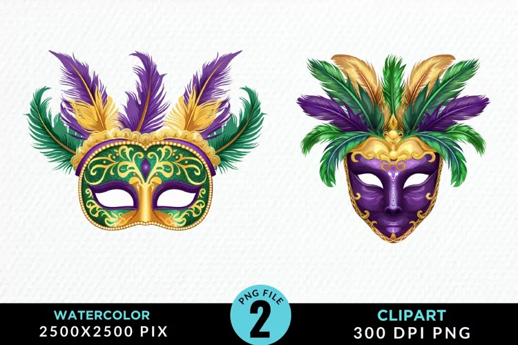 Watercolor Mardi Gras Exquisite Clipart