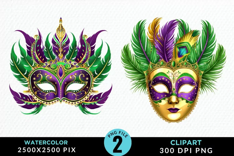 Watercolor Mardi Gras Exquisite Clipart