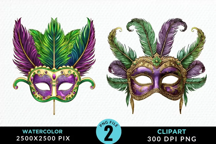 Watercolor Mardi Gras Exquisite Clipart