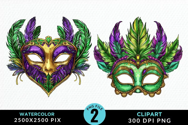 Watercolor Mardi Gras Exquisite Clipart