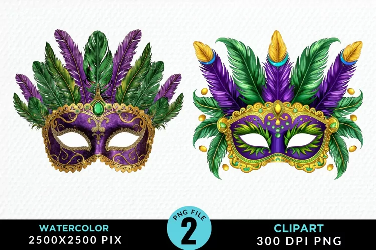 Watercolor Mardi Gras Exquisite Clipart