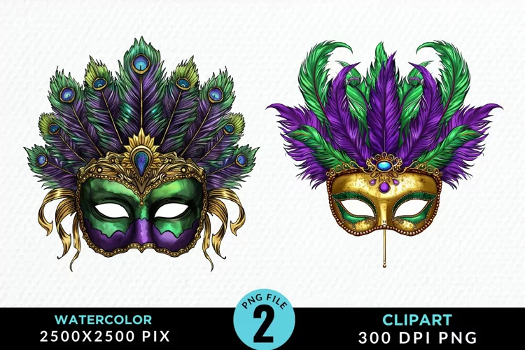 Watercolor Mardi Gras Exquisite Clipart