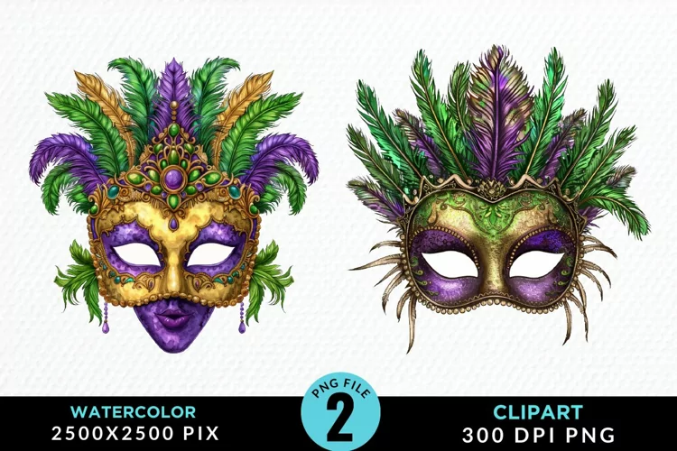 Watercolor Mardi Gras Exquisite Clipart