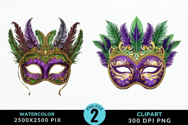 Watercolor Mardi Gras Exquisite Clipart