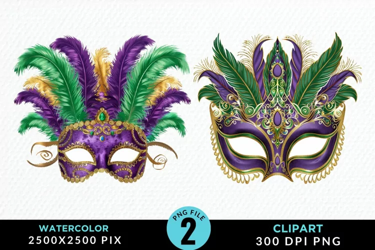 Watercolor Mardi Gras Exquisite Clipart