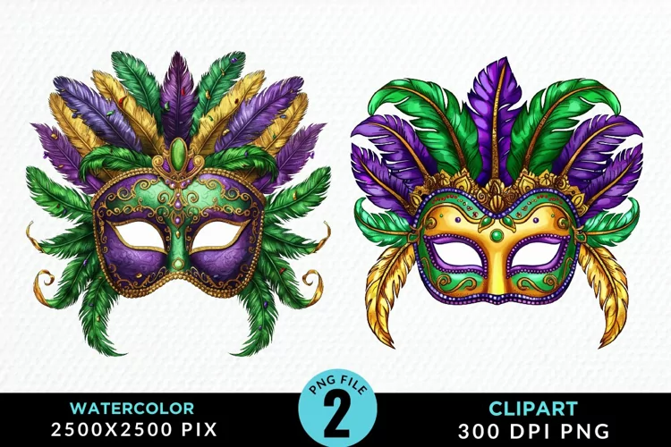 Watercolor Mardi Gras Exquisite Clipart