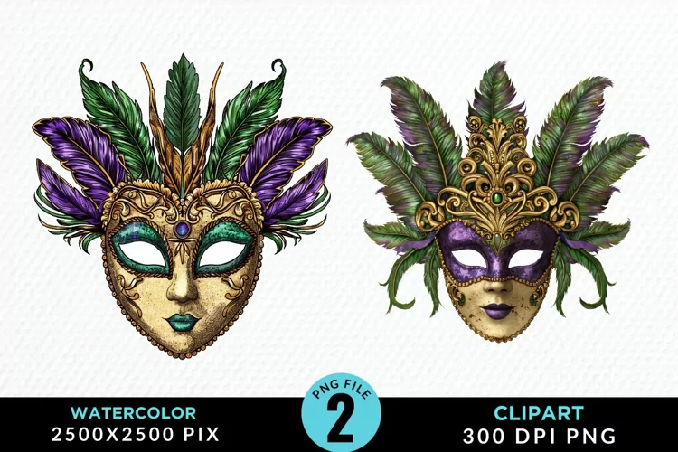 Watercolor Mardi Gras Exquisite Clipart
