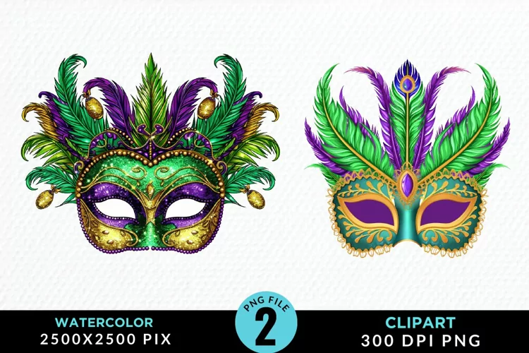 Watercolor Mardi Gras Exquisite Clipart