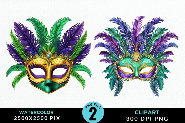 Watercolor Mardi Gras Exquisite Clipart