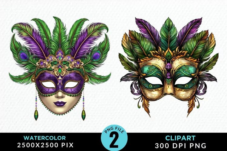 Watercolor Mardi Gras Exquisite Clipart