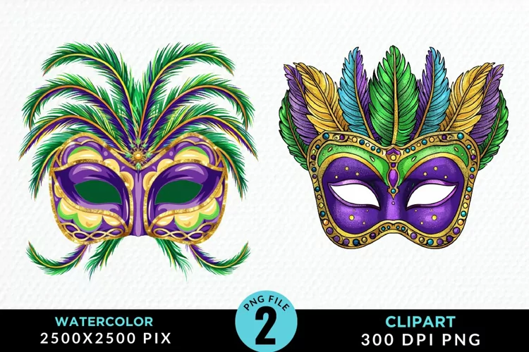 Watercolor Mardi Gras Exquisite Clipart