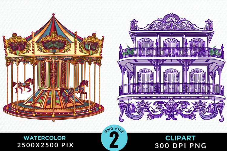 Watercolor Mardi Gras PNG Set Clipart