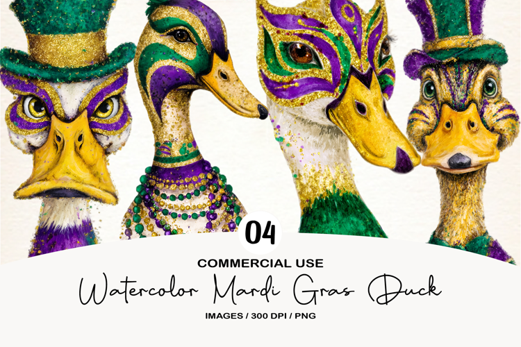 Watercolor Mardi Gras Duck Clipart