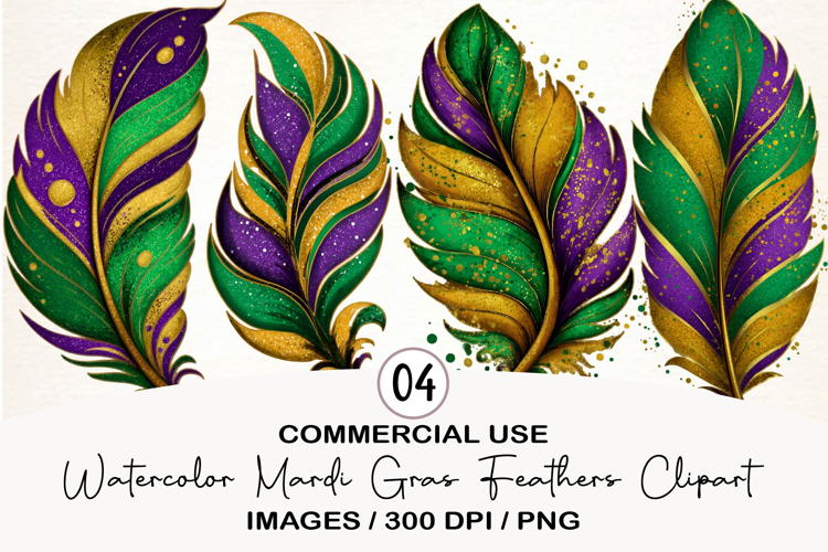 Watercolor Mardi Gras Feathers Clipart
