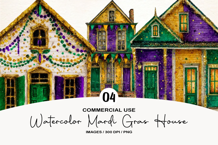 Watercolor Mardi Gras House Clipart