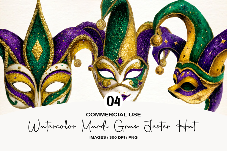Watercolor Mardi Gras Jester Hat Clipart