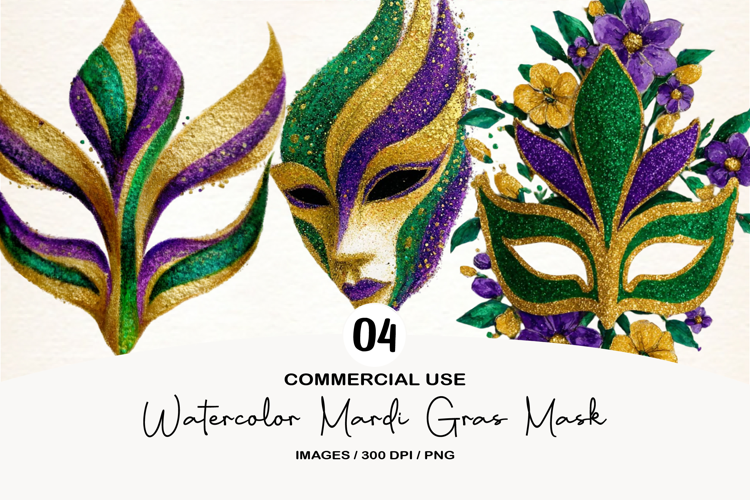 Watercolor Mardi Gras Mask Clipart