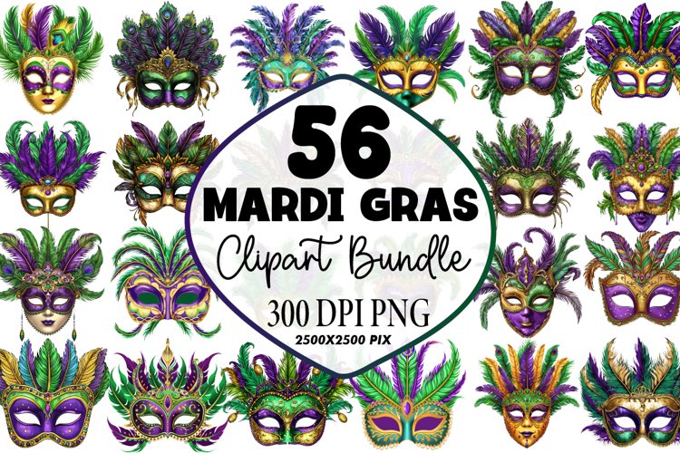 Watercolor Mardi Gras Mask Clipart Bundle