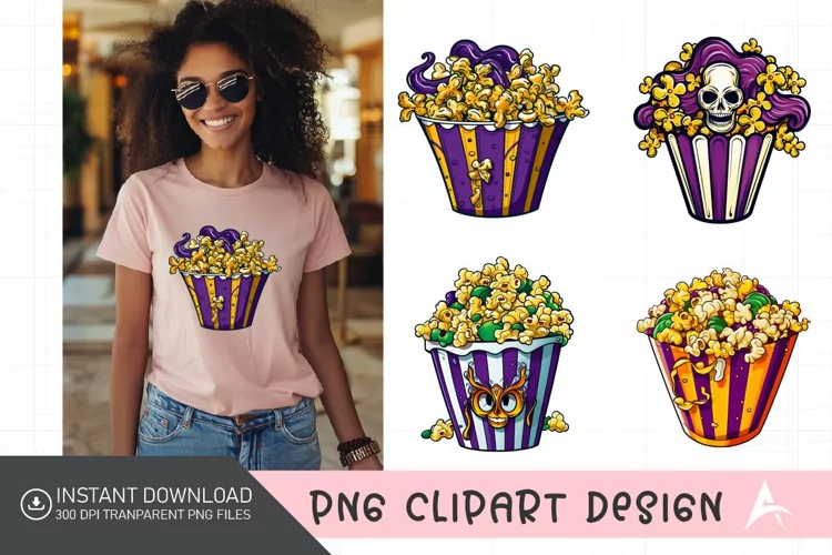Watercolor Mardi Gras Popcorn Clipart
