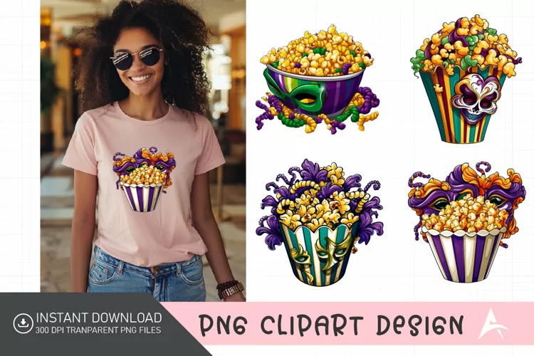 Watercolor Mardi Gras Popcorn Clipart